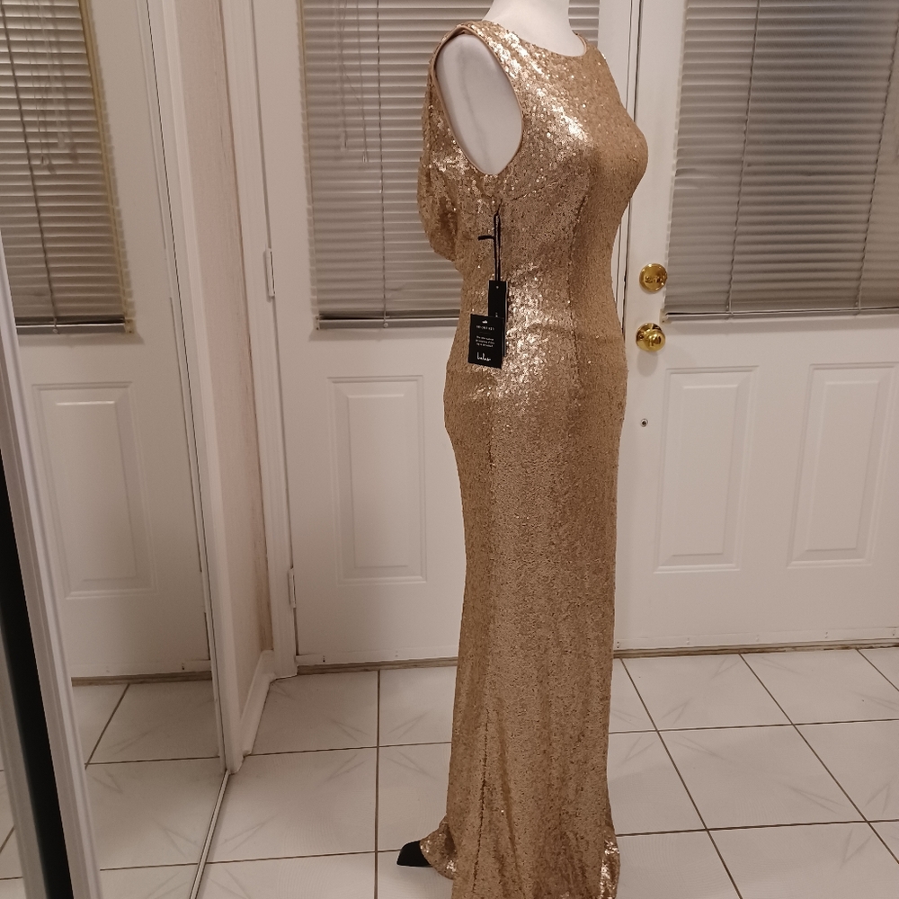 New Gold Sequined Formal Dress - Size Small - Picture 3 of 12